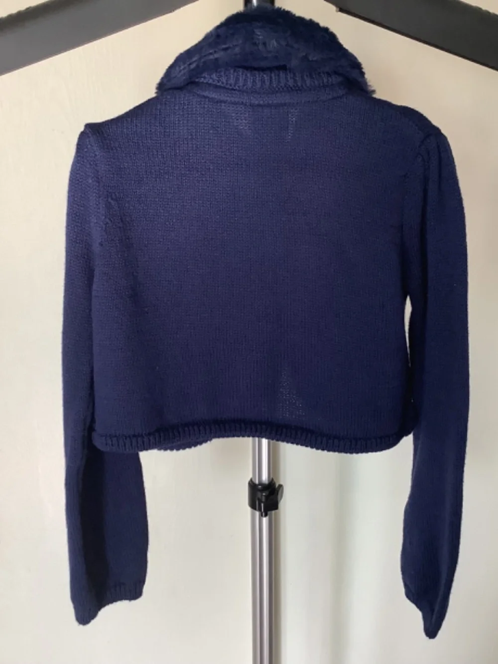 NWT Gymboree Girls Size 4T Navy Blue Crop Faux Fur Collar Cardigan Sweater Fairy